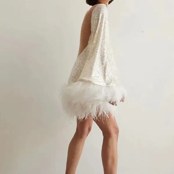 Women's Fitted Sequin Fringed Evening Dress