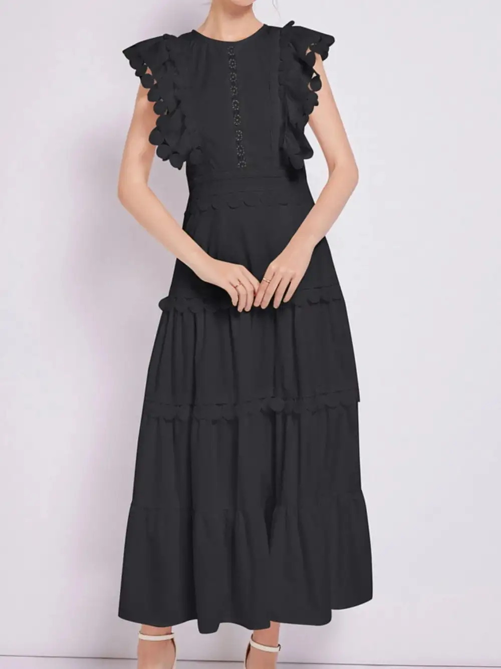 Embroidered Ruffle Tiered Dress Casual
