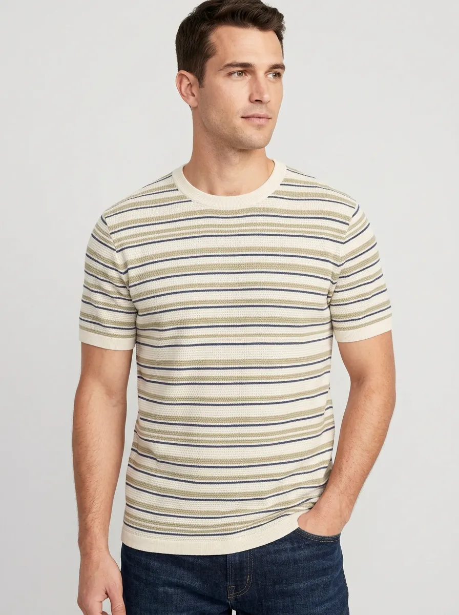 Men's Crew-Neck Striped Knit T-Shirt