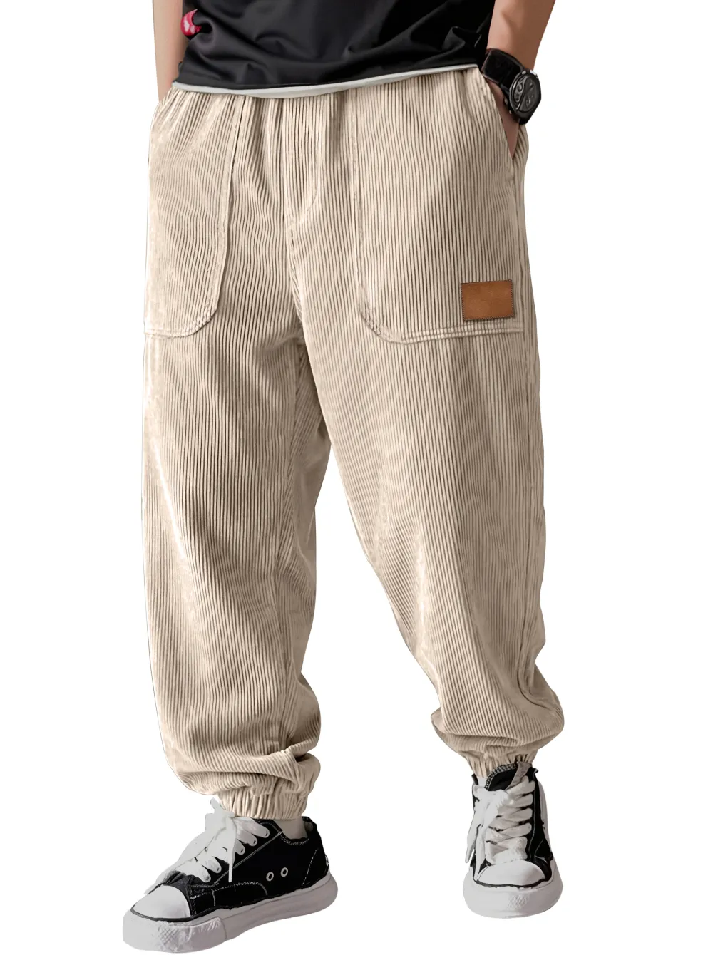 Corduroy Panel Detail Pants