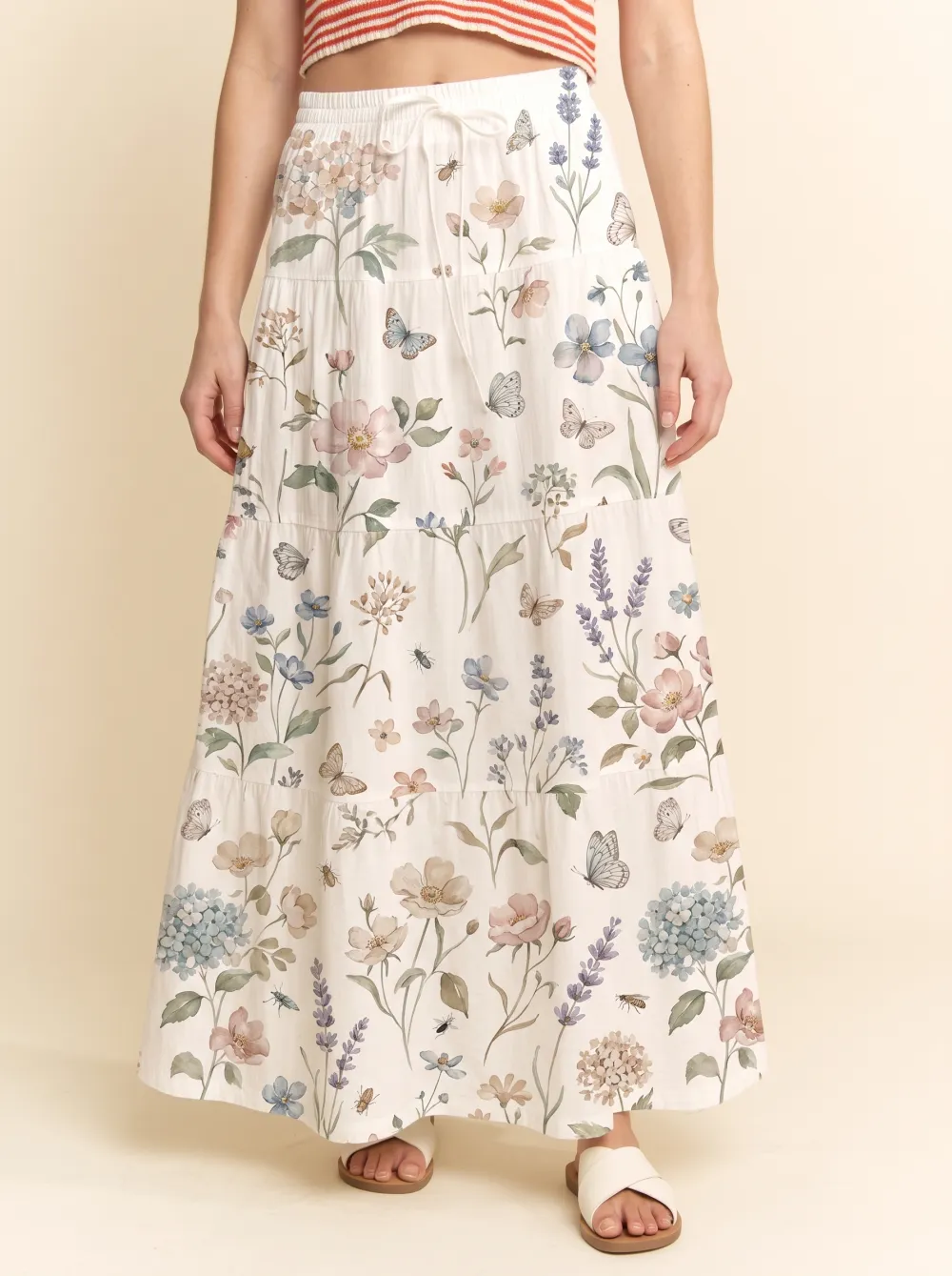Women's Floral Lover Butterfly Botanical Printed Maxi Skirt