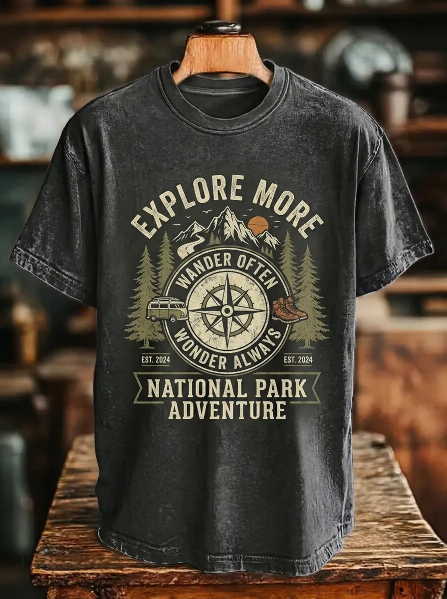 Unisex National Park Adventure Compass Mountain Printed T-shirt