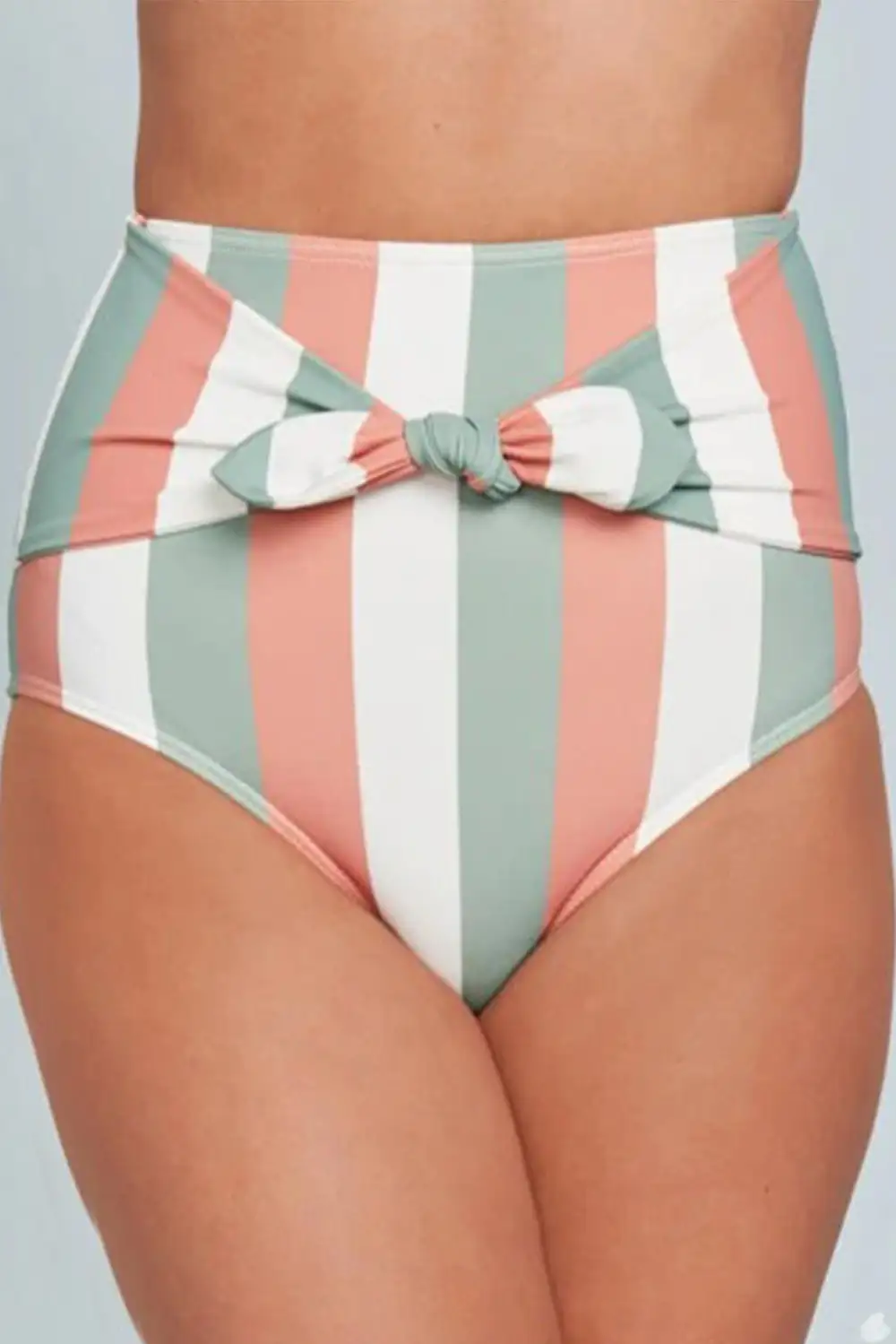 Swimwear Black Polka/Red Plaid/Multicolor Stripes Dot Print Front Tie High Waist Bikini Bottoms