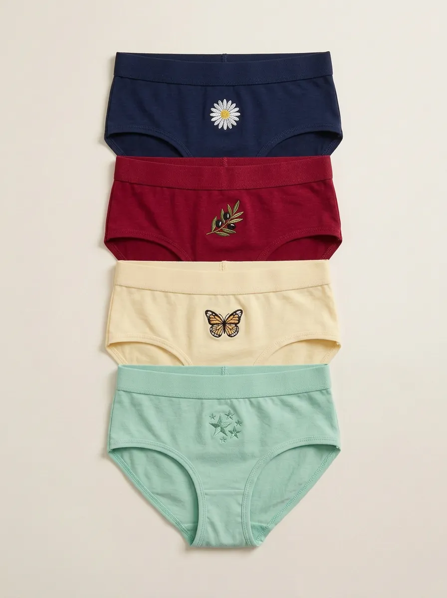 Women's Four-Pair Daisy Leaf Butterfly Star Embroidered Brief Set