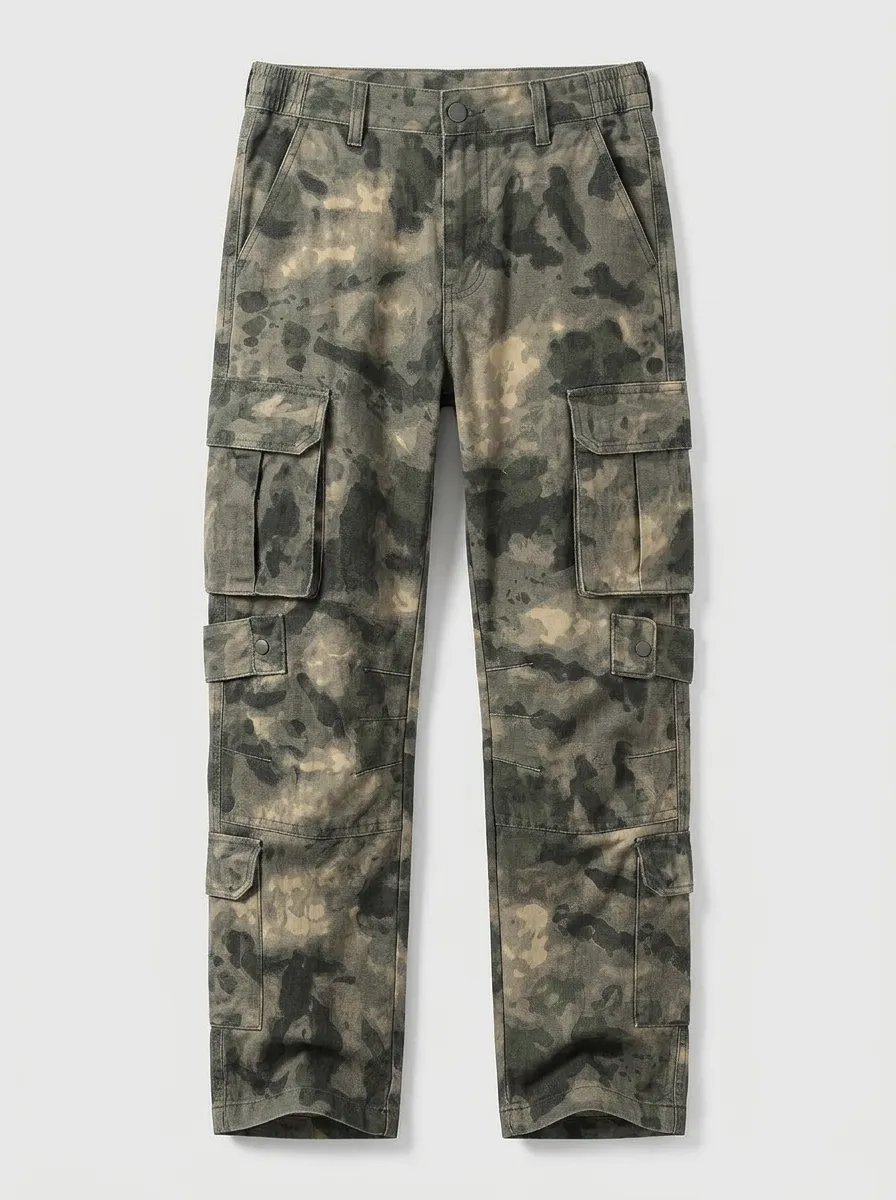 Men's Elastic-Waist Camo Stacked-Pocket Cargo Pants