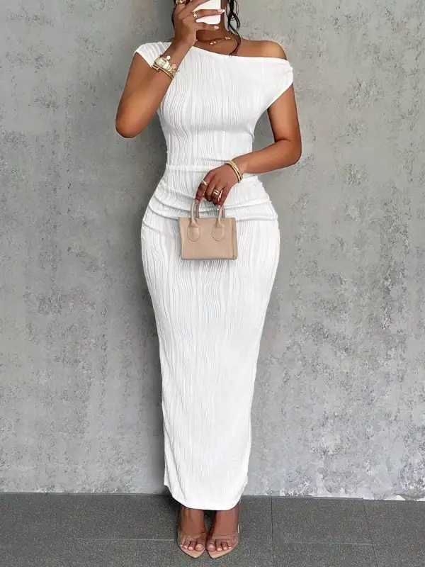 One Shoulder Textured Maxi Dress