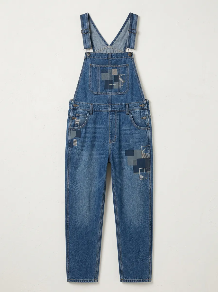 Patchwork Detail Denim Overalls