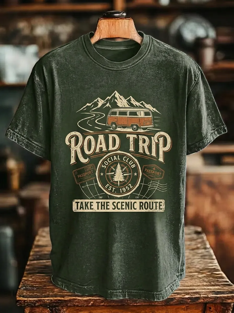 Unisex Road Trip Adventure Mountain Van Printed T-shirt