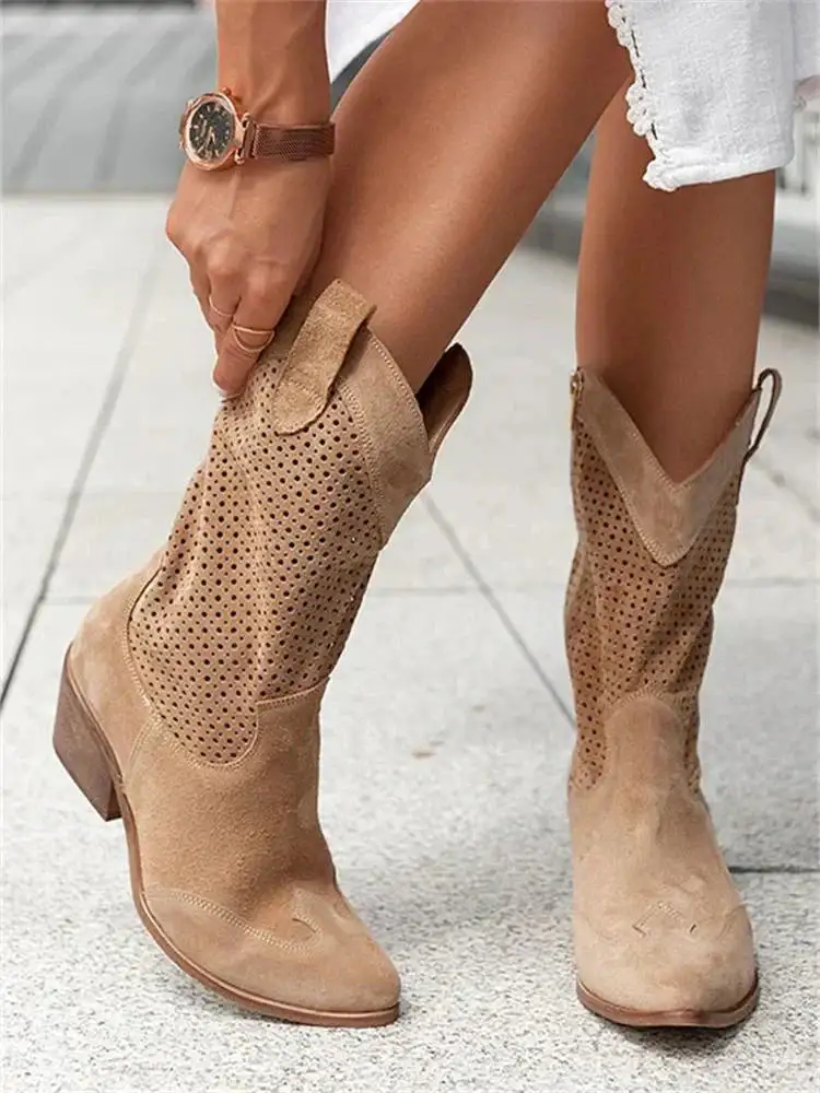  Perforated Ankle Cowboy Boots Apparel