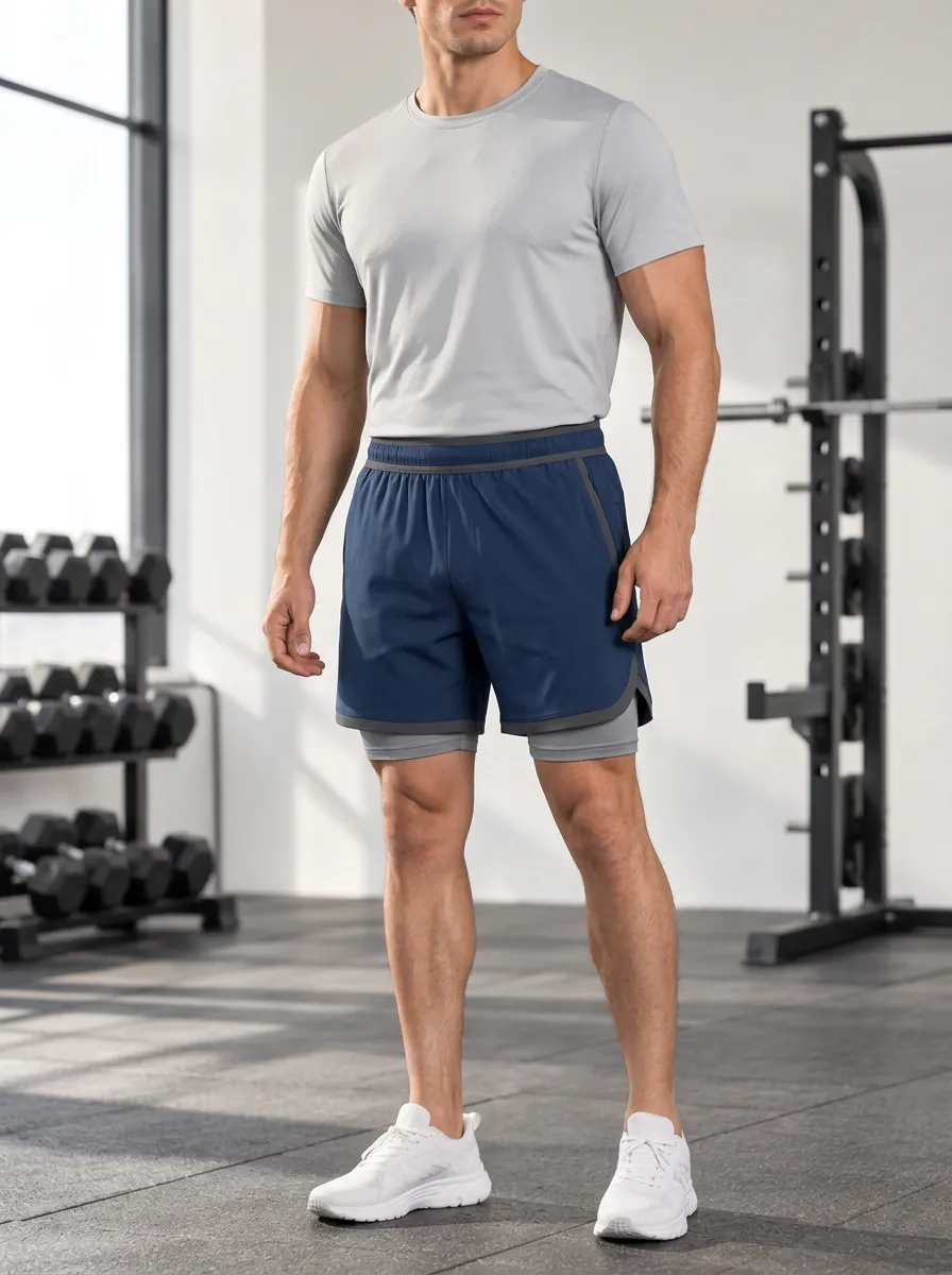 Men's Modern Layered Printed Workout Shorts