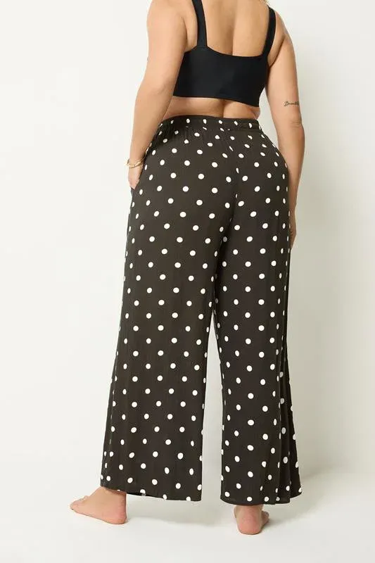 Brown Polka Dot Crinkle Beachwear Wide Leg Trousers