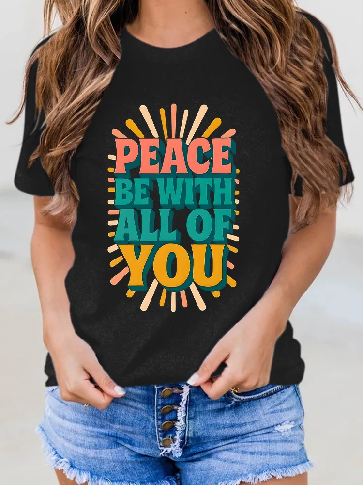 Peace-Themed Graphic Short-Sleeved T-Shirts