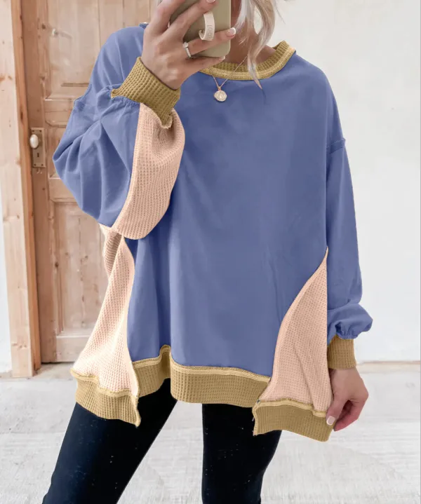 Everyday Relaxed Patchwork Waffle Knit Sweatshirt