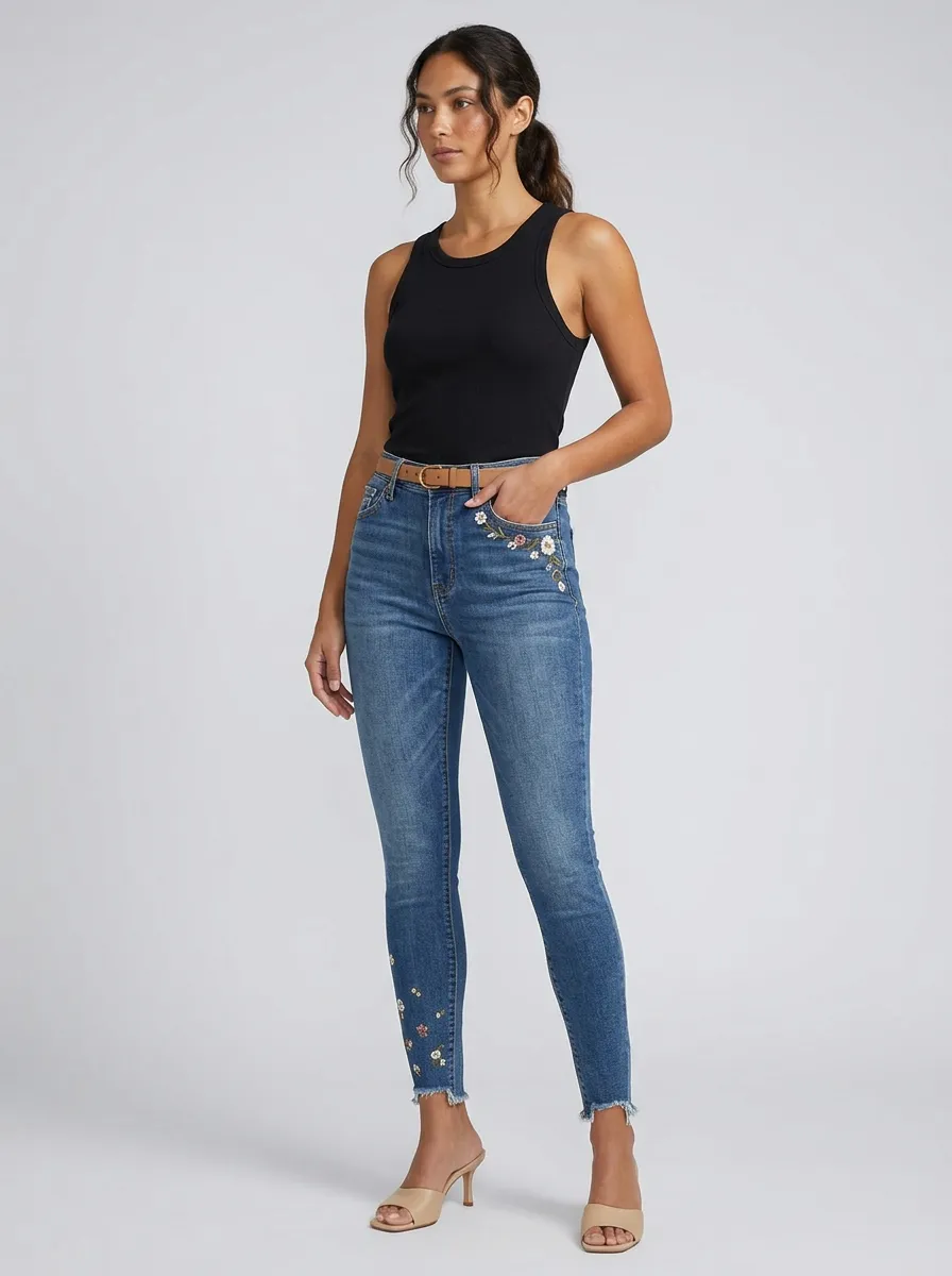 Women's Atlas Floral Embroidered Flower Printed Slim Jeans