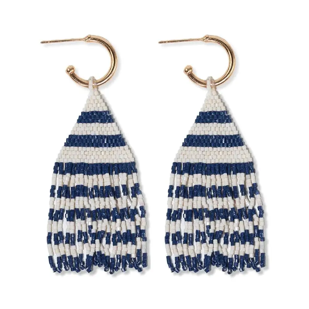 Classic Hoop Fringe Beaded Striped Earrings