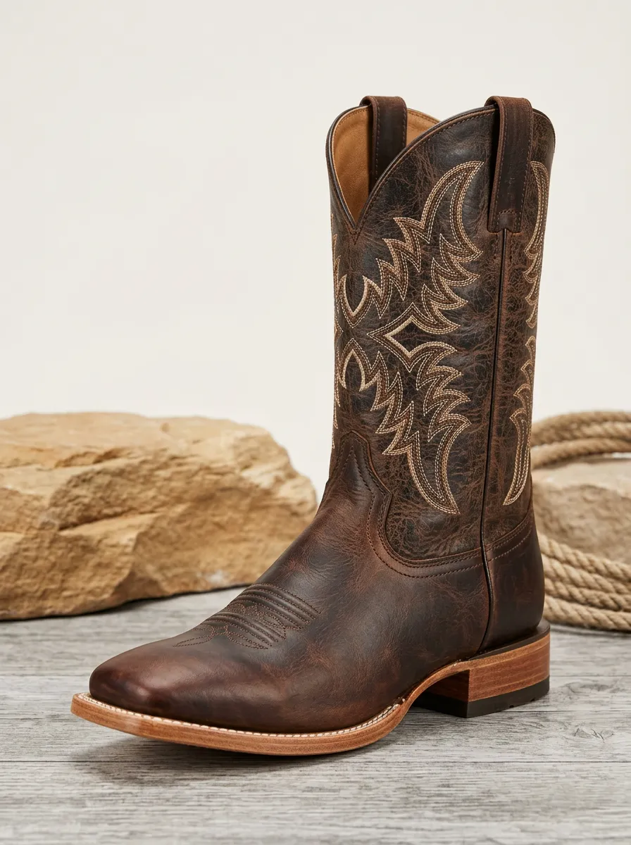 Heritage Embroidered Distressed Leather-Look Edit Men's Western Cowboy Boots