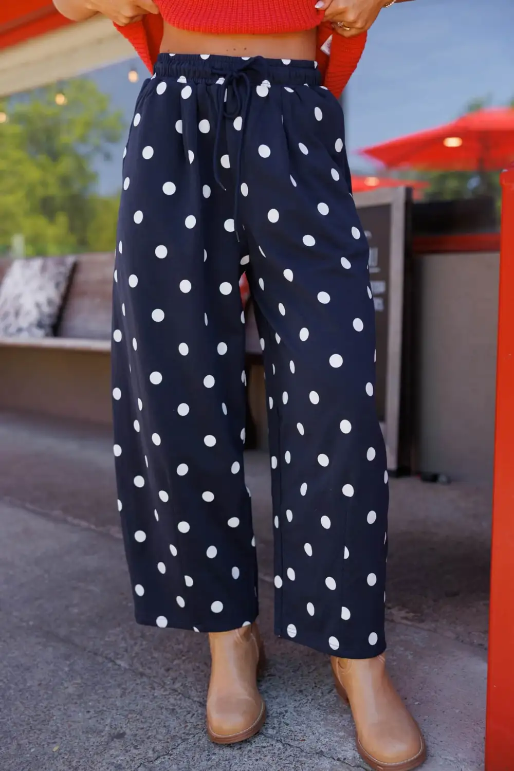 Polka-Dot Elastic-Waist Wide-Leg Sweatpants