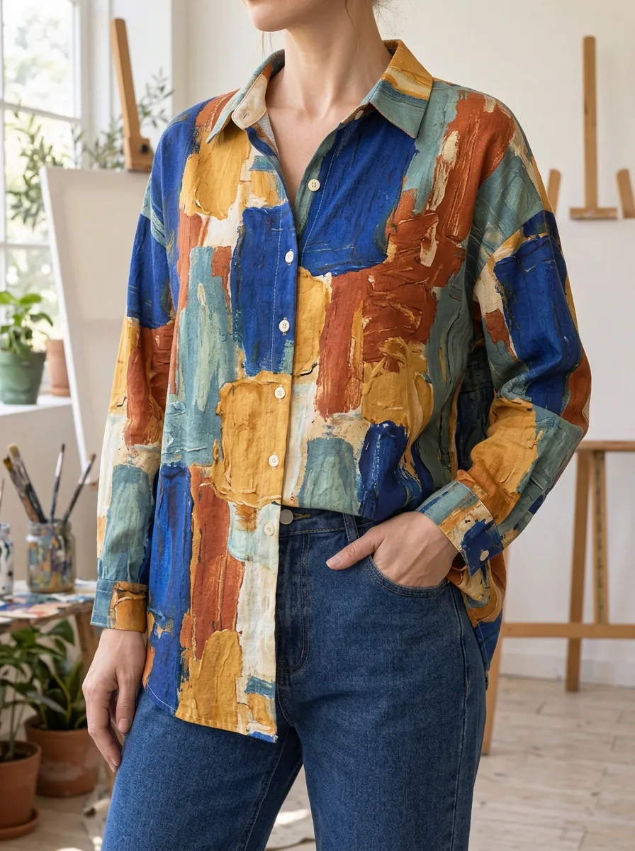 Women's Organic Abstract Art Lover Brushstroke Shirt