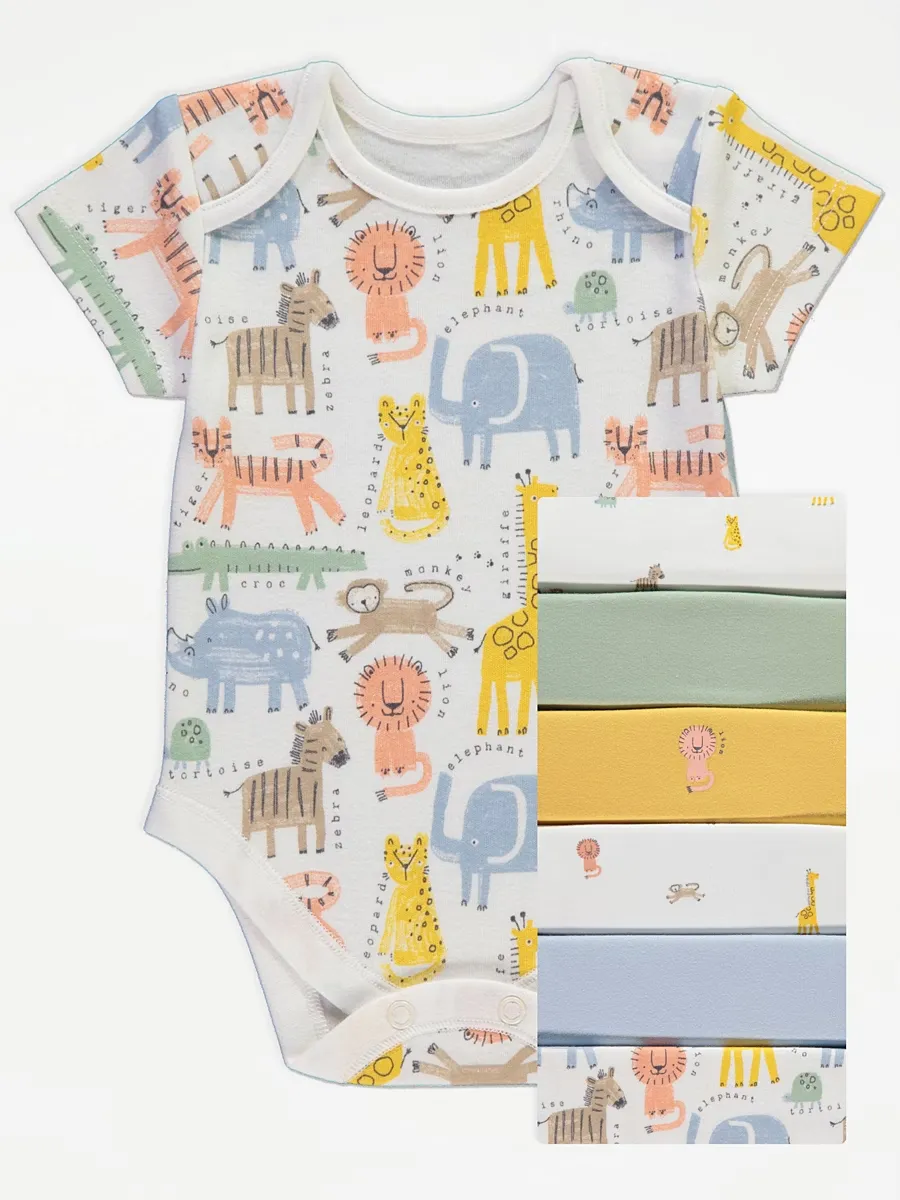 Bright Safari Short Sleeve Bodysuits 7 Pack
