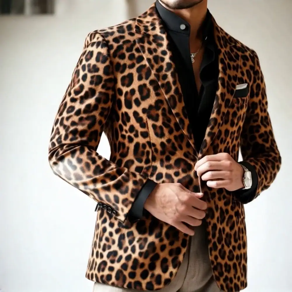 Structured Button Leopard Print Blazer