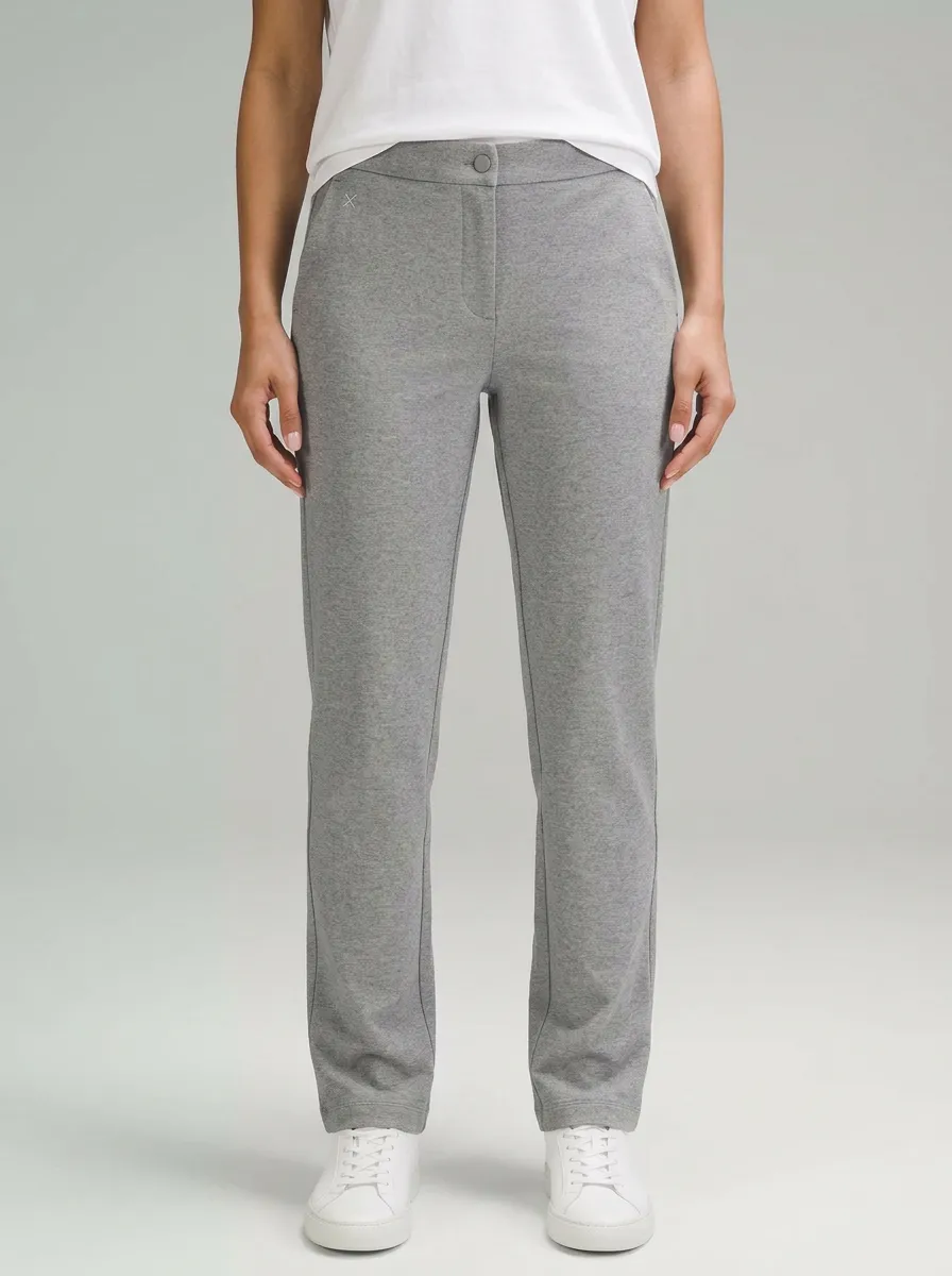 Women's Casual Minimalist Grey Solid Mid-Rise Straight Leg Pants