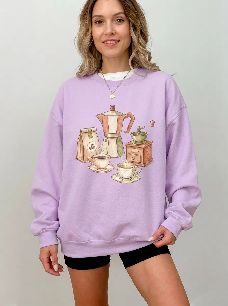 Women's Coffee Moka Pot Grinder Cups Graphic Sweatshirt