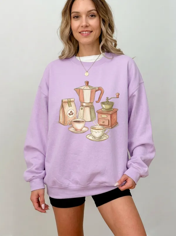 Women's Coffee Moka Pot Grinder Cups Graphic Sweatshirt