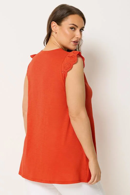 Orange Broderie Frill Vest Top detail 2