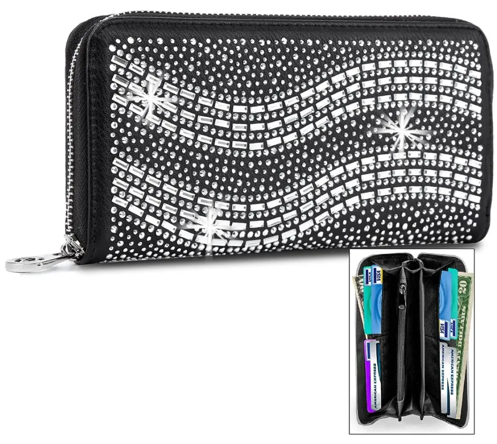 Crafted Detail Crystal Accent Faux Leather Accordion Wallet