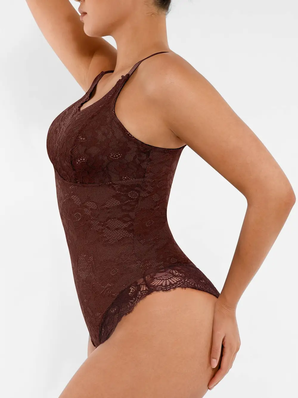 V Neck Lace Trim Shaping Bodysuit