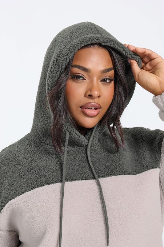 Grey & Purple Colourblock Teddy Fleece Hoodie detail 3