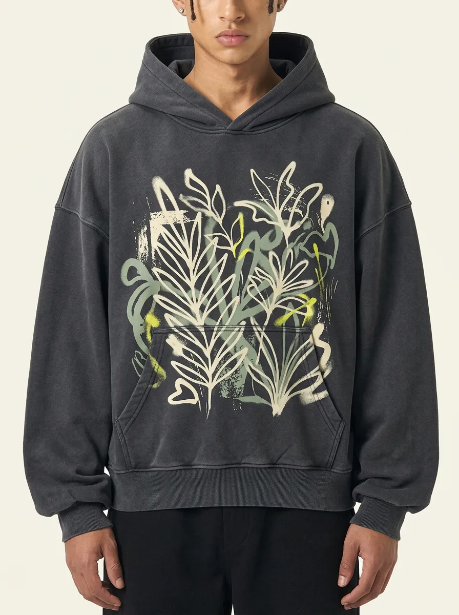 Unisex Botanical Art Streetwear Graffiti Hoodie