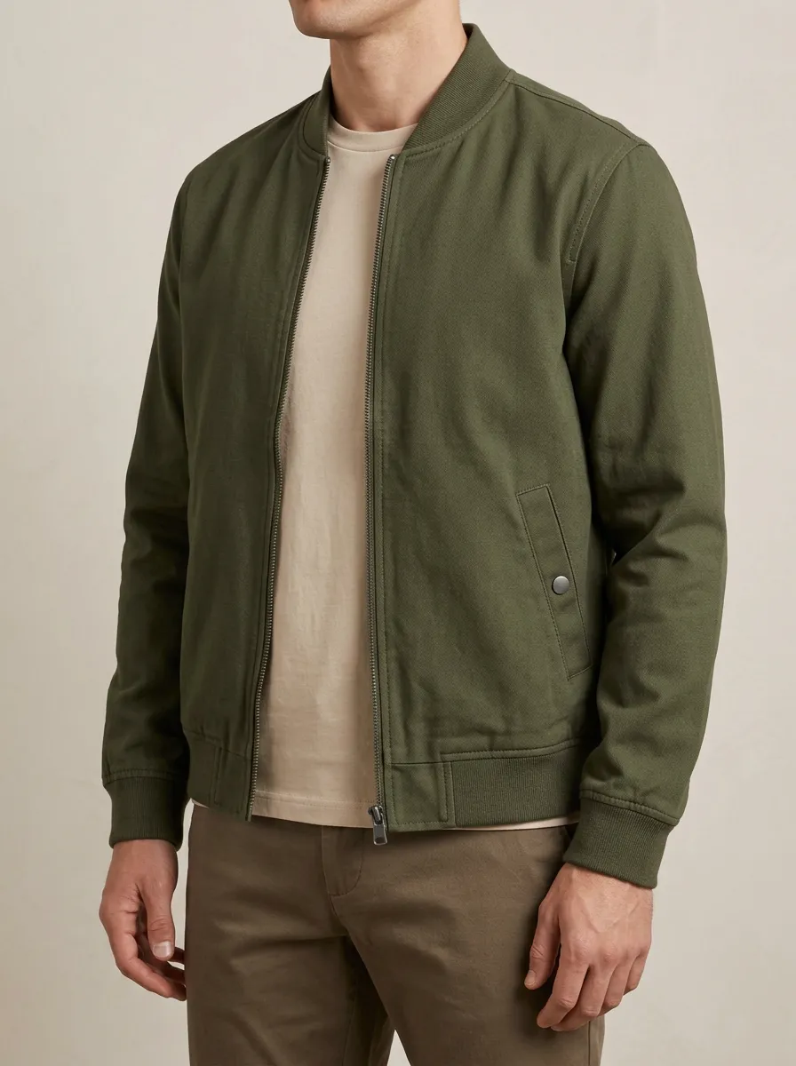 Solid Zip Bomber Collar Jacket