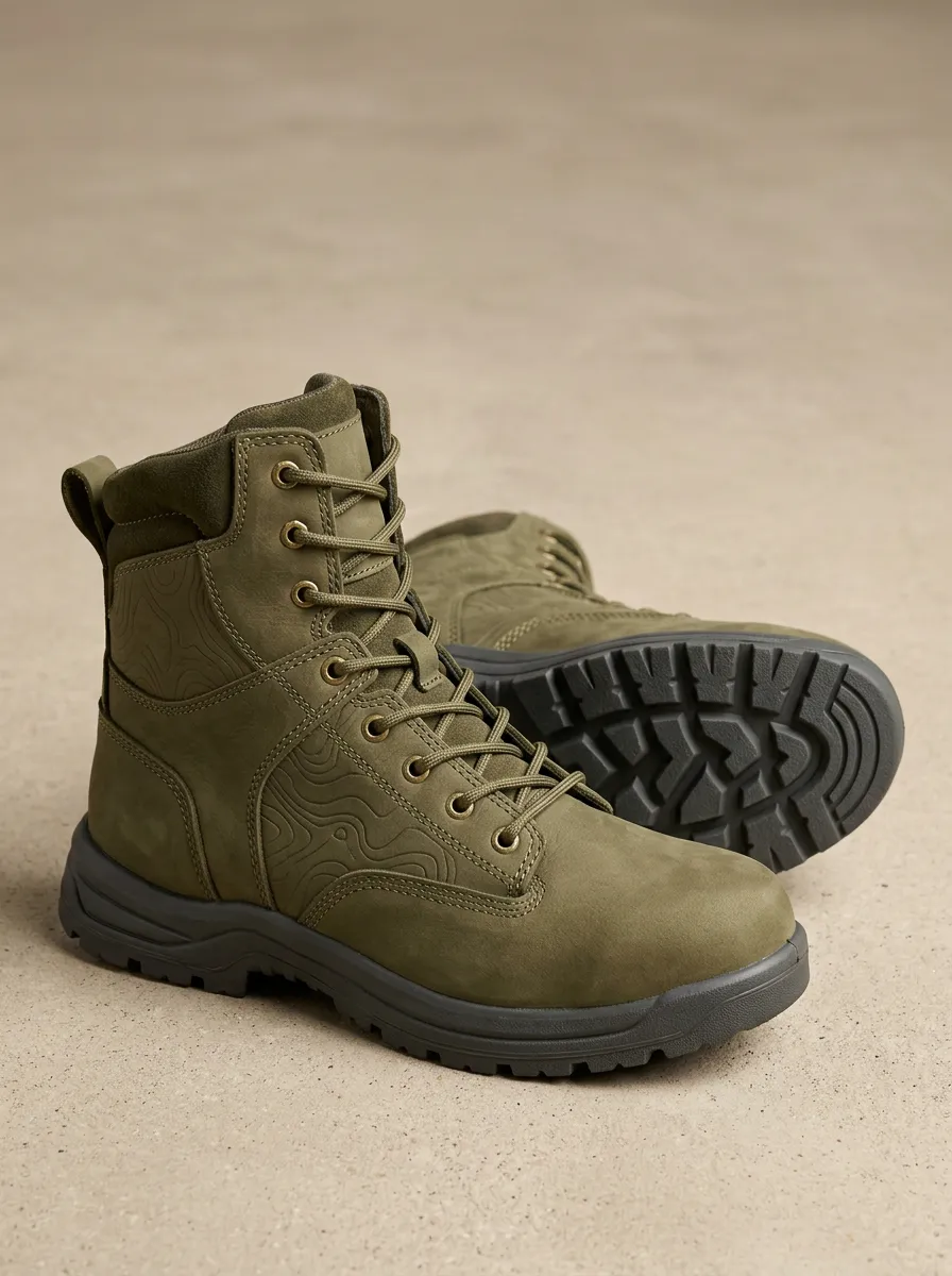 Men's Rugged Style Topographic Pattern Work Boots