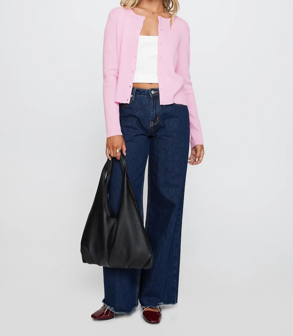 Pink Relaxed Knit Button-Up Cardigan