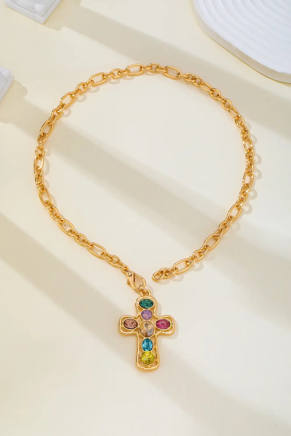 Multi Colored Crystal Cross Necklace
