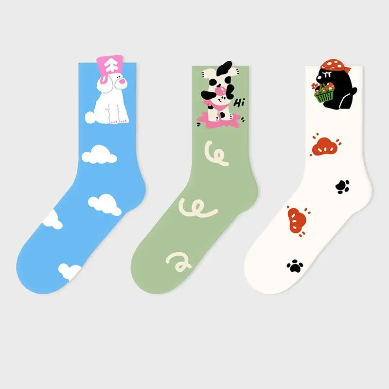 Playful Cartoon Puppy Crew Socks