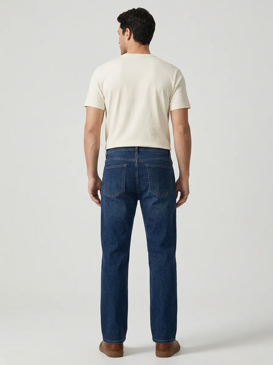 Men's Classic Dark Wash Denim Straight Leg Jeans