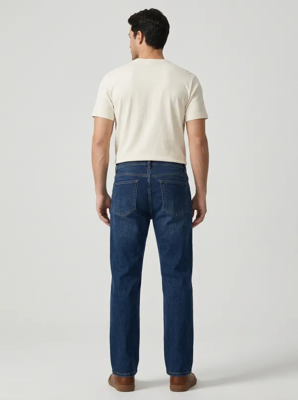Men's Classic Dark Wash Denim Straight Leg Jeans