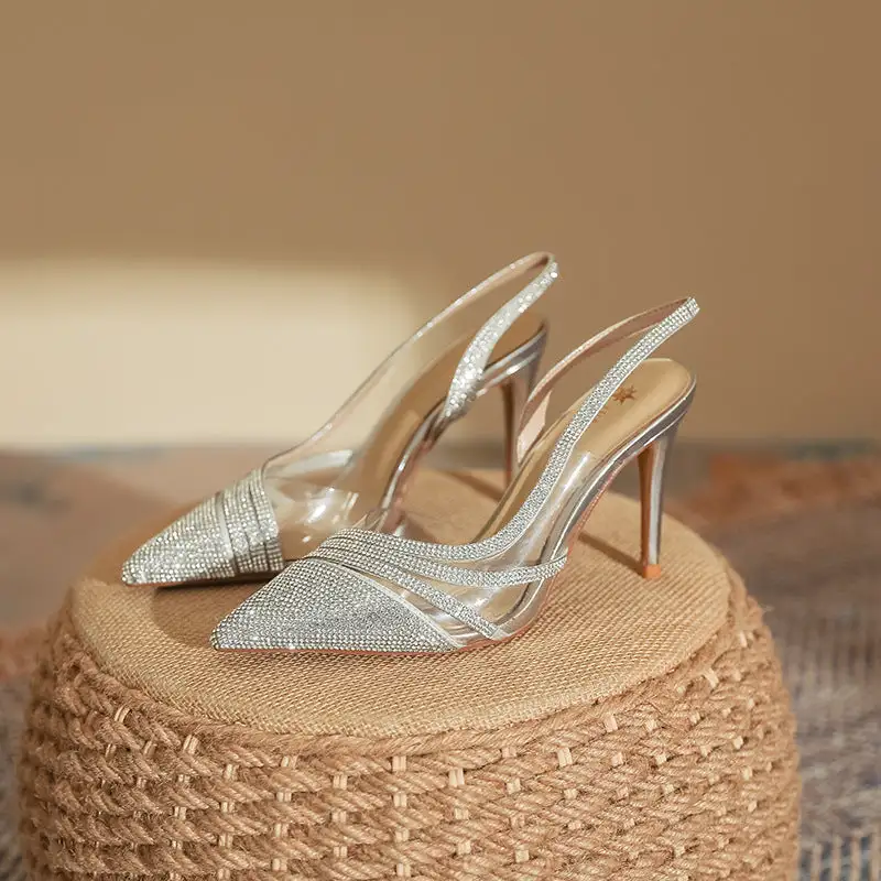 Rhinestone Detail Pointed Toe Stiletto Sandals