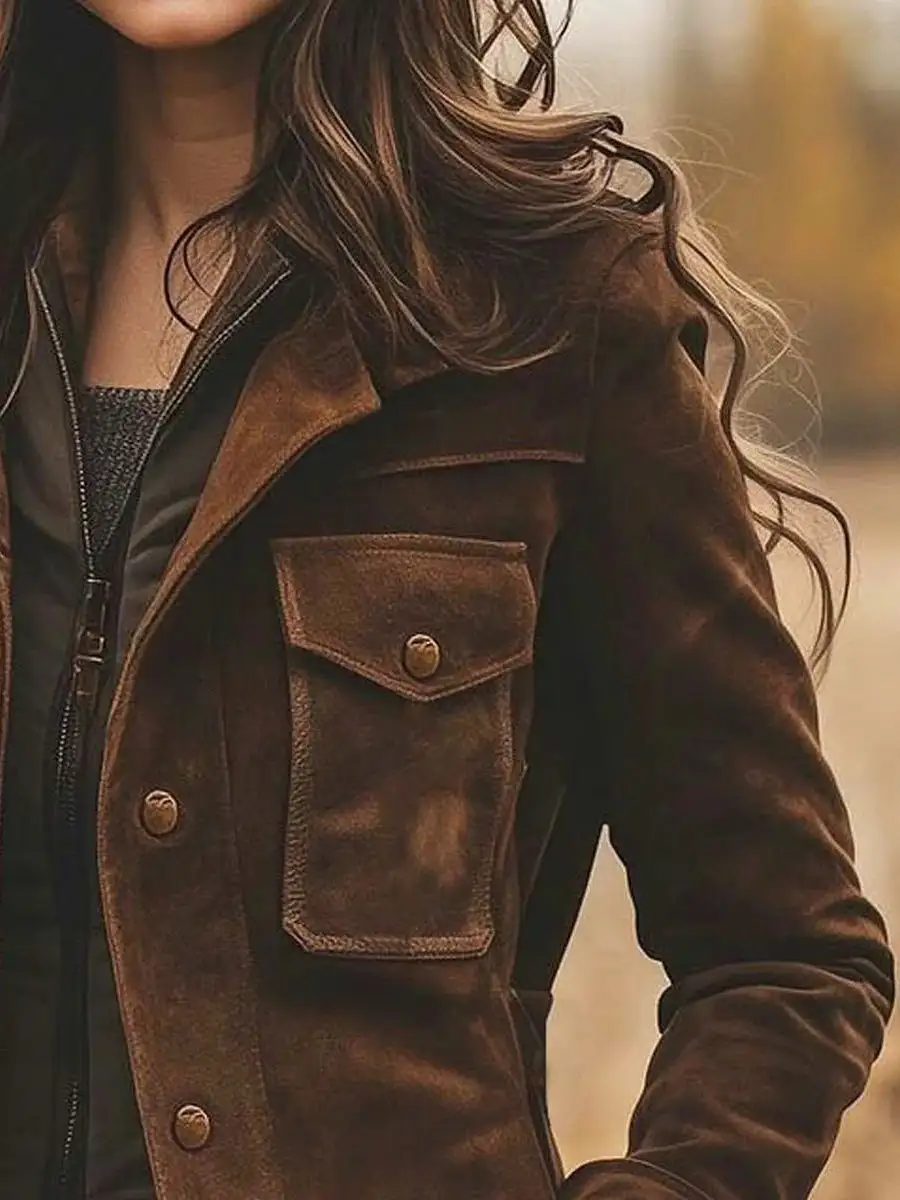 Lapel Collar Suede Vintage Coat