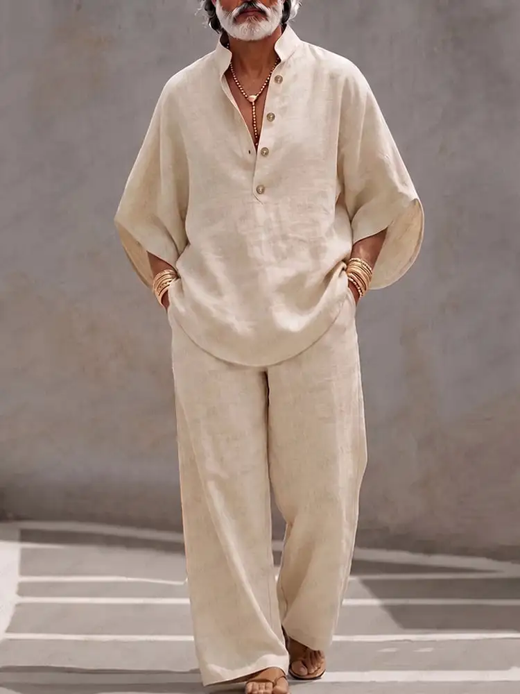 Cotton Batwing-Sleeve Two-Piece Set