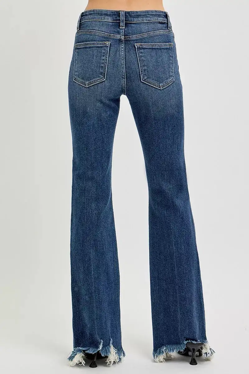 Modern Mid Rise Flare Leg Frayed Denim Jeans
