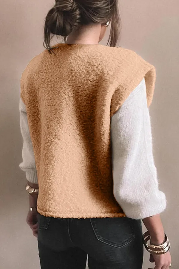 Big Button Fuzzy Pocket Vest
