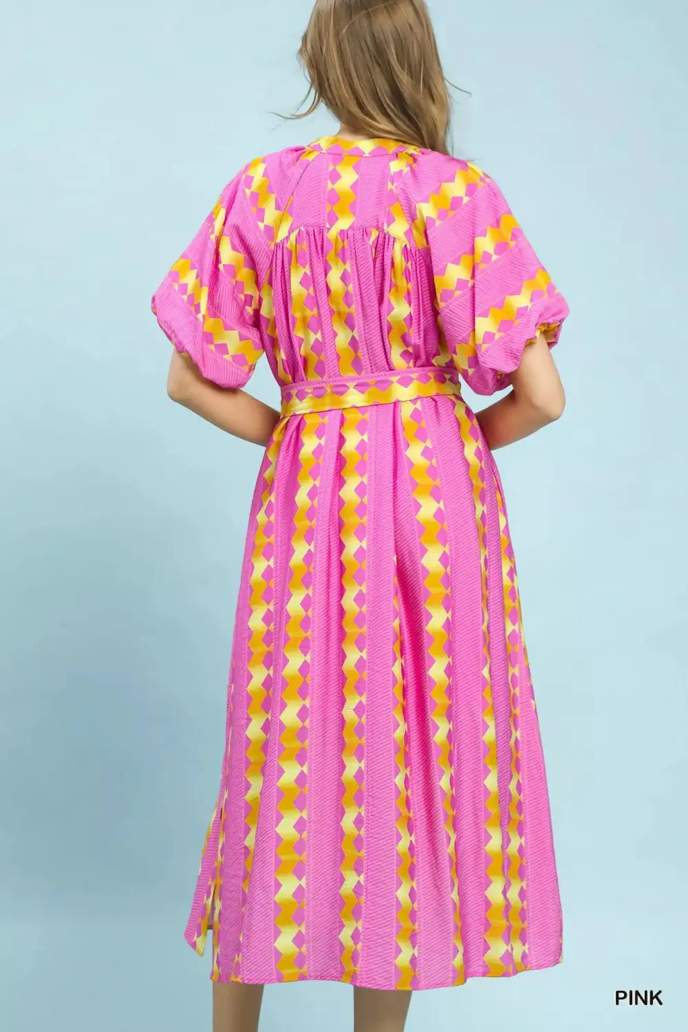 Geometric Print Smocked Side Slit Dress