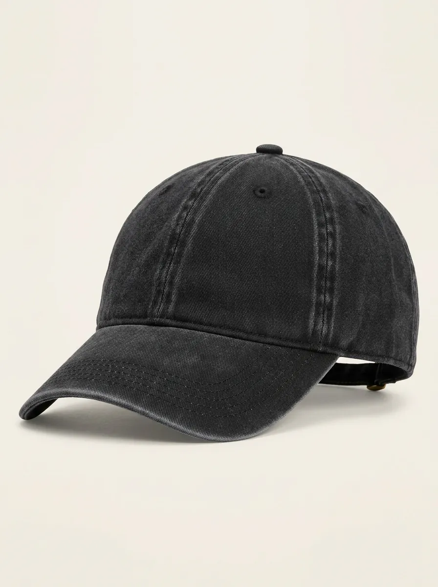 Unisex Minimalist Black Washed Cotton Baseball Cap
