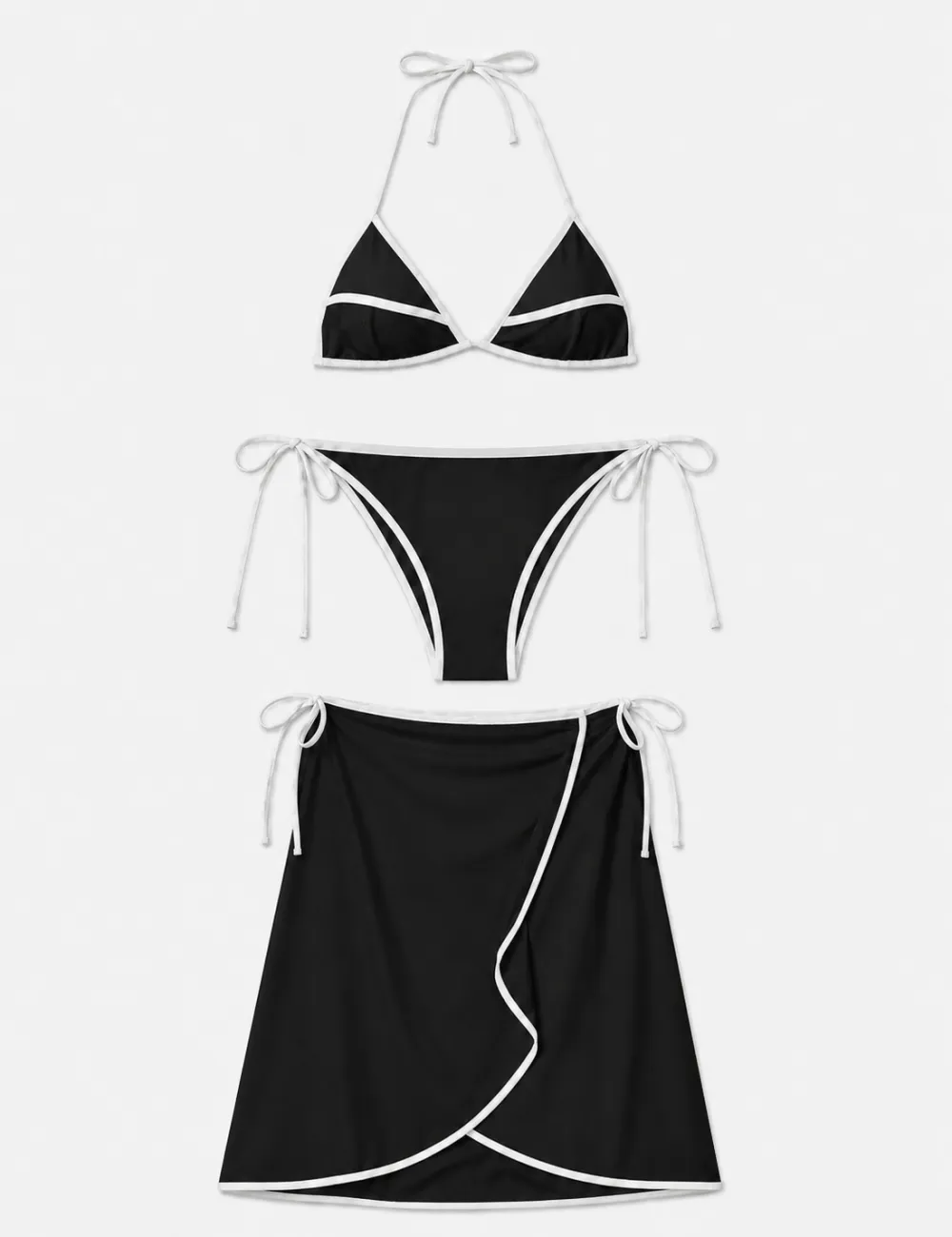 Color Block Halter Triangle Bikini Set with Midi Skirt