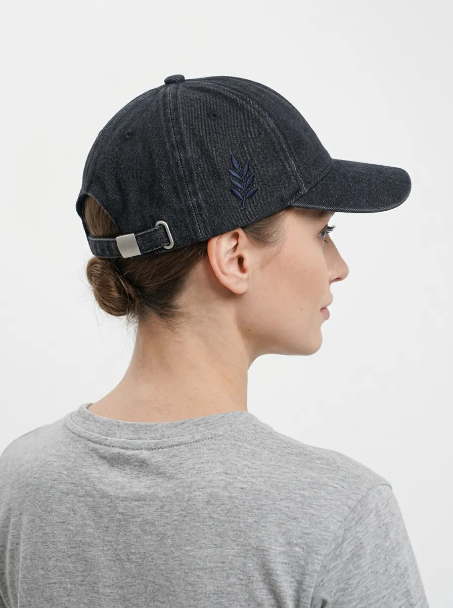 Unisex Minimalist Leaf Embroidered Washed Denim Baseball Cap