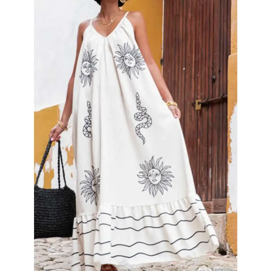 Printed V Neck Summer Maxi Dress
