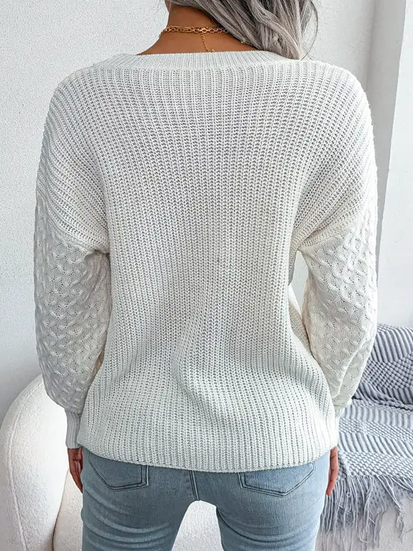 Cable Knit Round Neck Long Sleeve Relaxed Fit Sweater